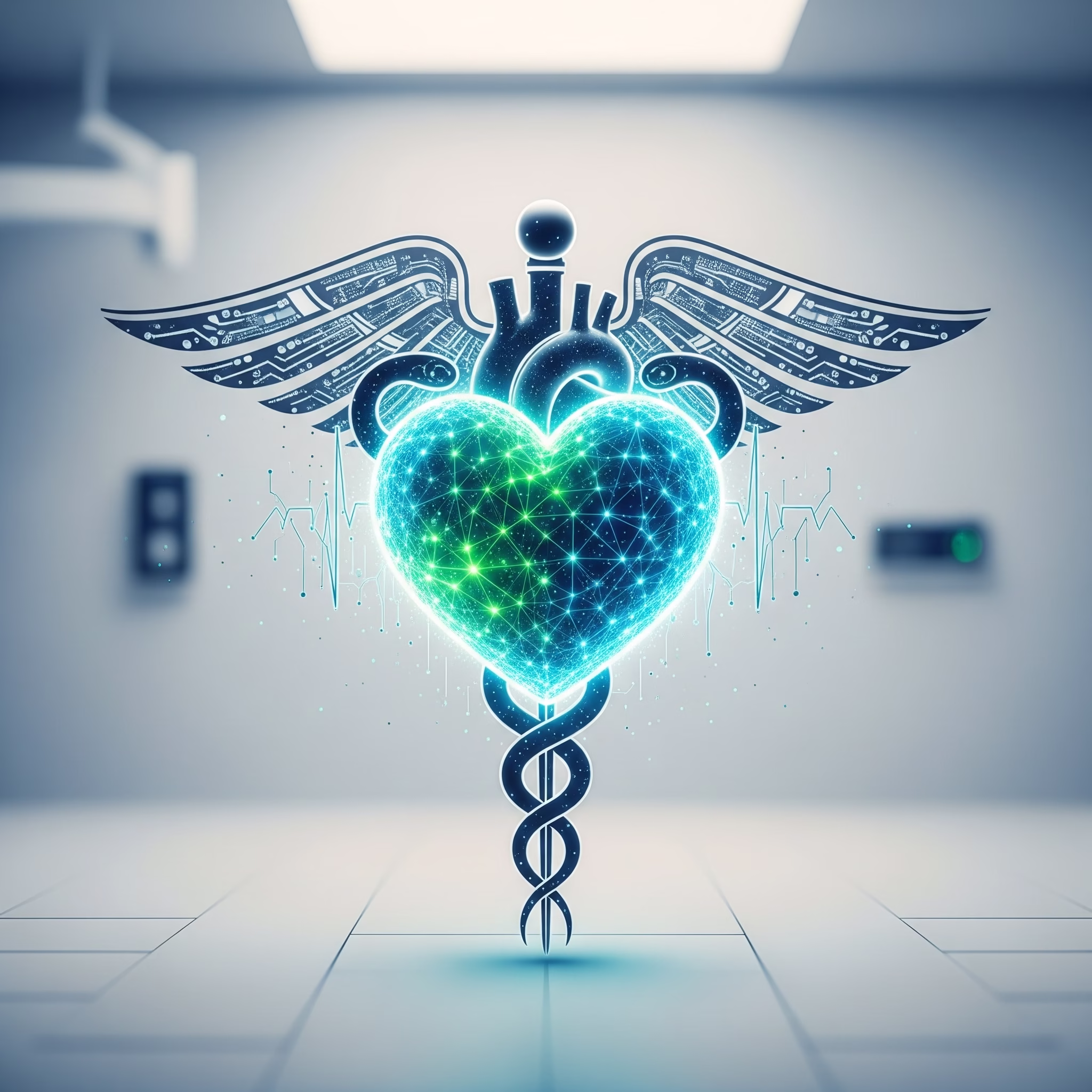 Image depicting the medical logo with powered heart in front